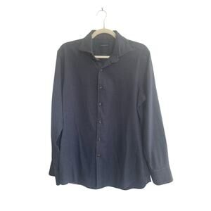 Proper Cloth Men's Flannel Shirt Blue Herringbone Button Size Large ? #6148